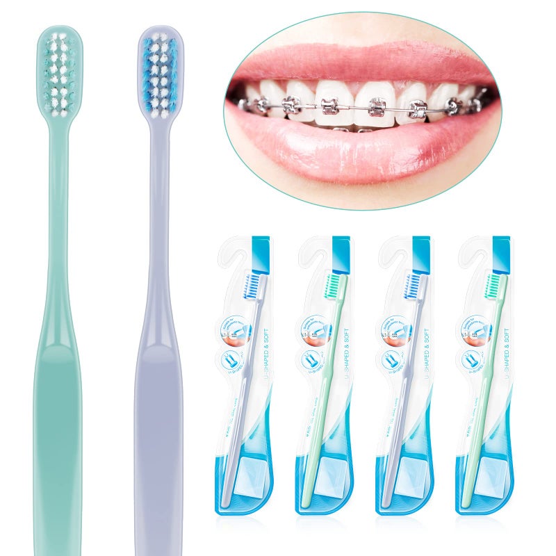 Y-Kelin 4 Pcs U-Shaped Orthodontic Toothbrush Soft Bristle with 4 Toothbrush Head Cover for Orthodontic People Effective Cleaning Teeth - Image 2